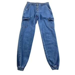 NaaNaa Jeans Women 6 High Rise Cargo Joggers Blue Button Fly Streetwear Denim